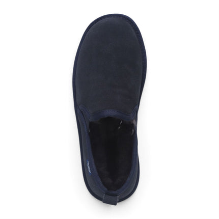 Men's Navy Blue Genuine Sheepskin Suede Slipper Winter Moccasins - Cedar