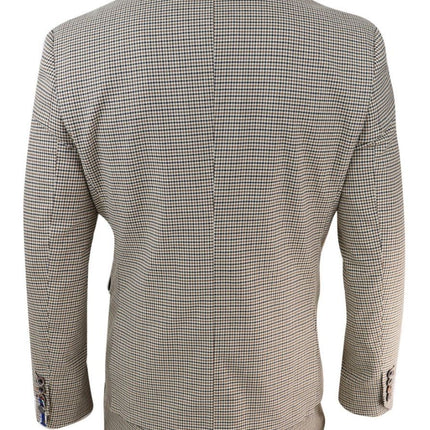 Mens 3 Piece Beige Check Retro Vintage Classic Suit