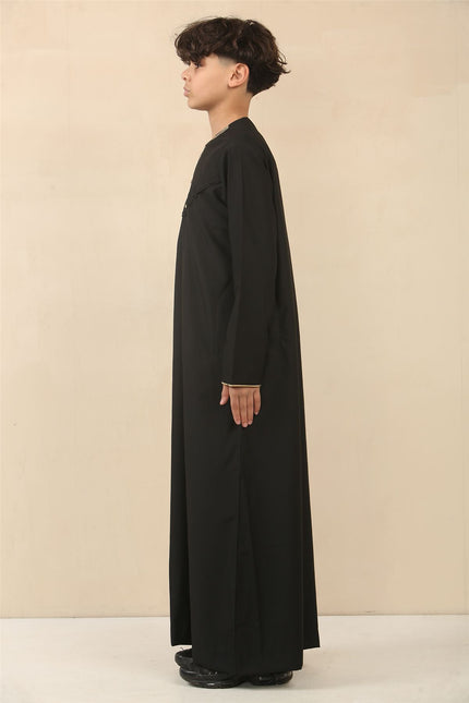 Kid's Boys Black Omani Eid Thobe  Saudi Emirati Jubba Robe