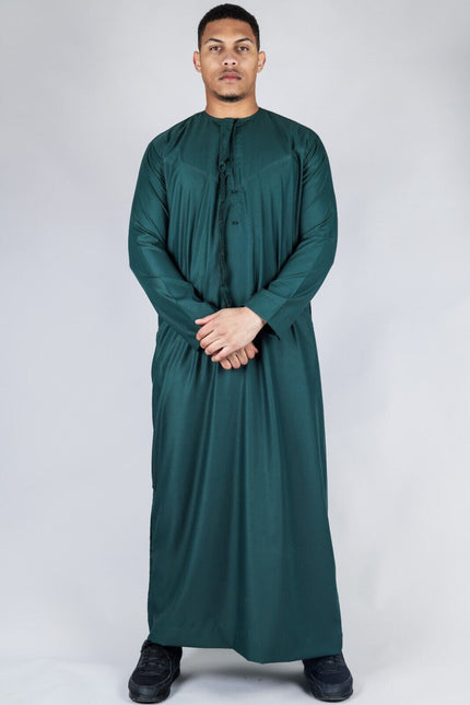 Men's Green Thobe Emirati Islamic Jubba Robe Eid Tassel Regular Fit