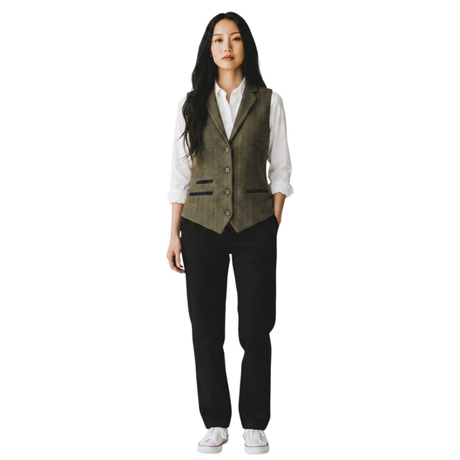 Women's Olive Tailored Fit Tweed Waistcoat Formal Vest - TPSTZ-7