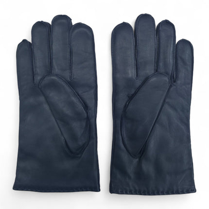 Men’s Navy Blue Italian Leather Warm Wool Lining Winter Stich Design Gloves - M-LGV-205