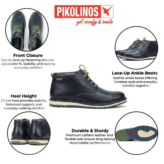 Pikolinos Men's Brown Leather Lace-Up Ankle Smart Boots - Berna