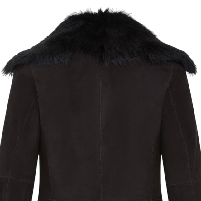 Women's Black Sheepskin Toscana Shearling Suede Leather Jacket - Noiré