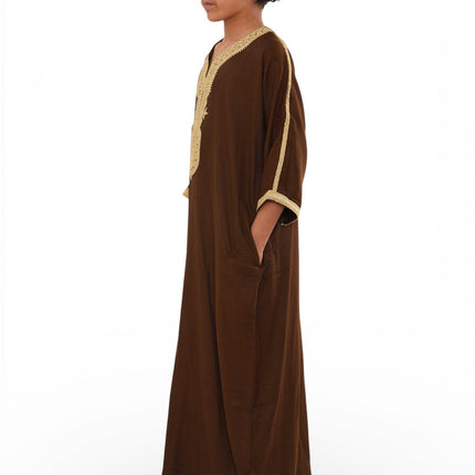Kids Boys Ramadan Brown Moroccan Thobe Robe Djellaba Gandoura Eid Jubba- K-HM67