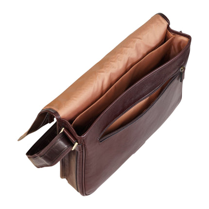 Genuine Leather Brown Laptop Satchel Messenger Shoulder Bag - Astor