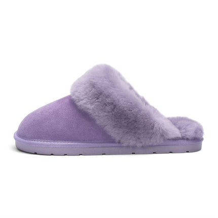 Women's Genuine Sheepskin Purple Suede Mule Winter Slippers - Luna