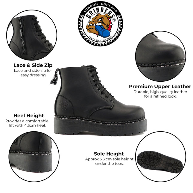 Grinders Unisex Black Chalie Acs Leather Ankle Casual Lace Up Boots