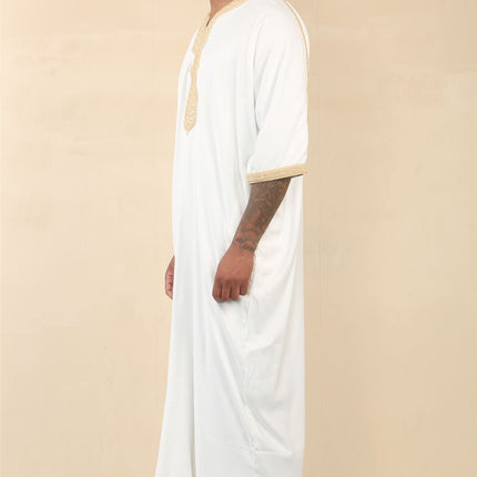 Men's White Moroccan Thobe Jubba Robe Eid Djellaba Gandoura