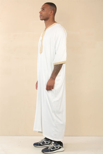 Men's White Moroccan Thobe Jubba Robe Eid Djellaba Gandoura