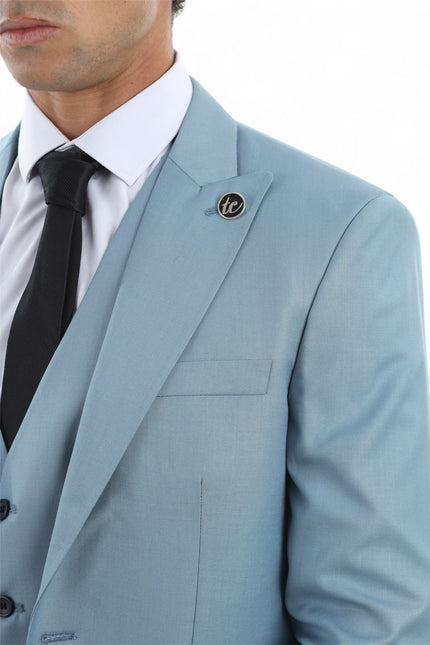 Men's 3 Piece Plain Blue Work Formal Suit