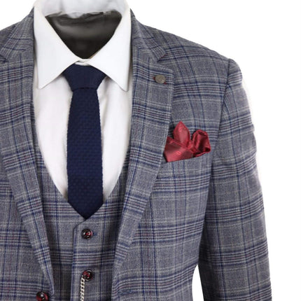 Mens 3 Piece Grey Herringbone Tweed Check Suit