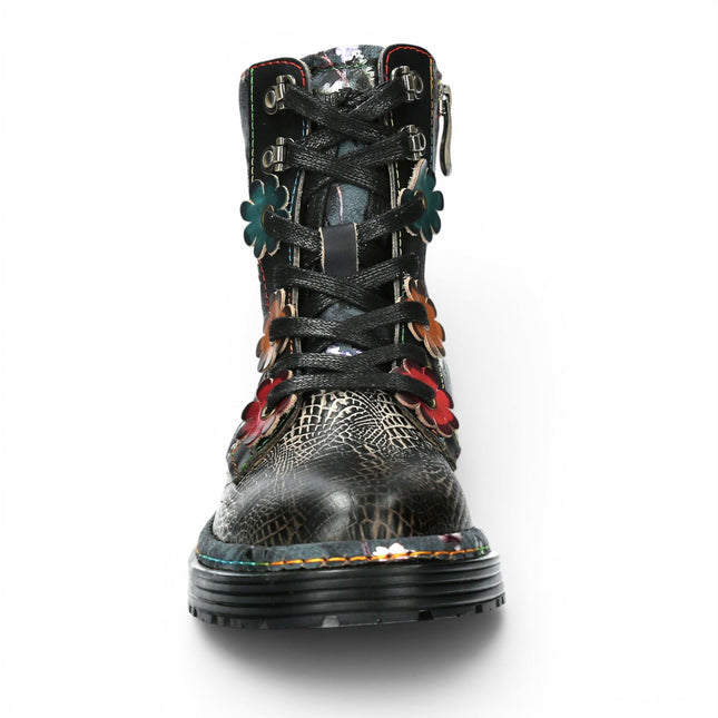 Laura Vita Women's Gothic Victorian Floral Black Leather Lace-Up Boots - Incaso-39