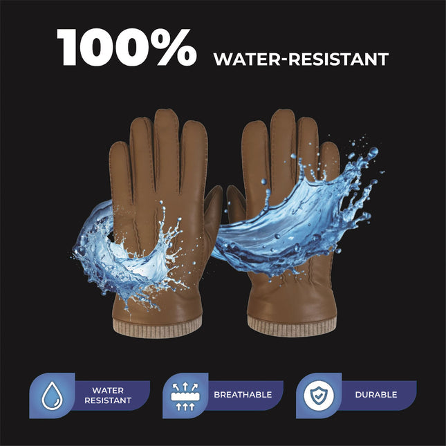 Men’s Tan Brown Italian Leather Warm Wool Lining Winter Gloves - M-LGV-405