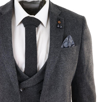 Mens Grey 3 Piece Tweed Suit Vintage Harringbone 1920s Retro Peaky Blinders
