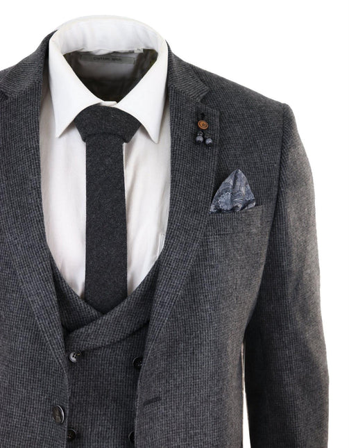Mens Grey 3 Piece Tweed Suit Vintage Harringbone 1920s Retro Peaky Blinders
