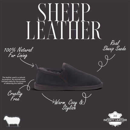 Men's Brown Genuine Sheepskin Suede Slipper Winter Moccasins - Cedar