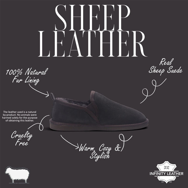 Men's Brown Genuine Sheepskin Suede Slipper Winter Moccasins - Cedar