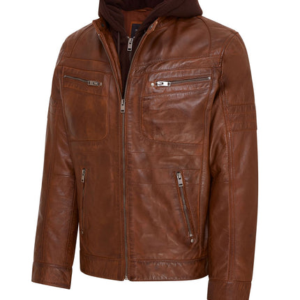 Mens Air Force Hooded Bomber Aviator Real Leather Flight Bomber Jacket