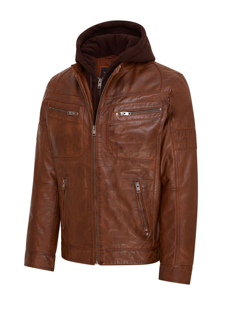Mens Air Force Hooded Bomber Aviator Real Leather Flight Bomber Jacket