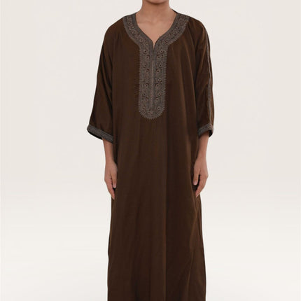 Kids Boys Ramadan Dark Brown Moroccan Thobe Robe Djellaba Gandoura Eid Jubba- K-HM67