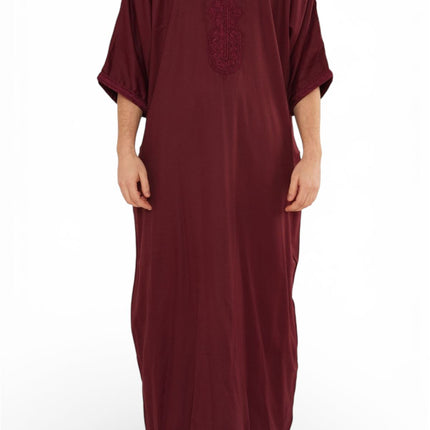 Men's Wine Red Moroccan Thobe Jubba Robe Eid Djellaba Gandoura - HM62