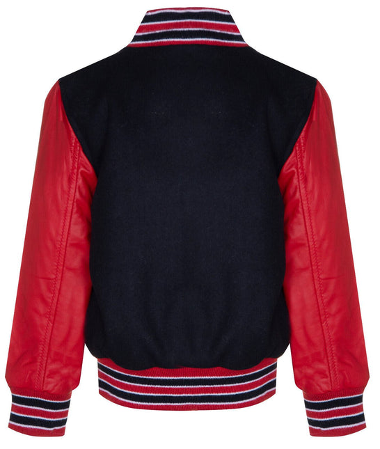 Kids Varsity Bomber Jacket with Real Leather Sleeves