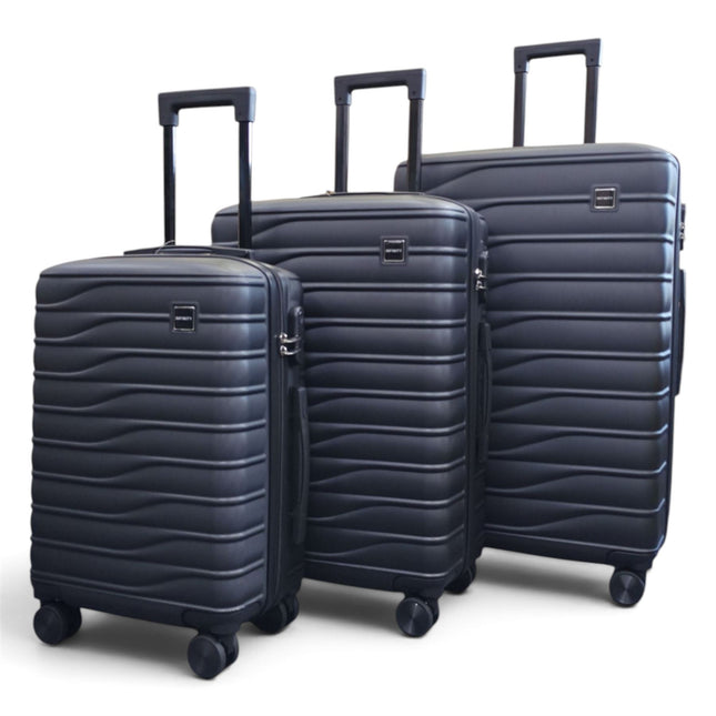 Hardshell Black Suitcase Set Robust 8 Wheel Luggage Cabin Case Bag