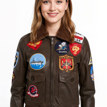 Women's A2 Top Gun Leather Bomber Jacket-Sunbury