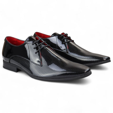 Men’s Black Pointed Toe Formal Lace Up Perforated Shoes