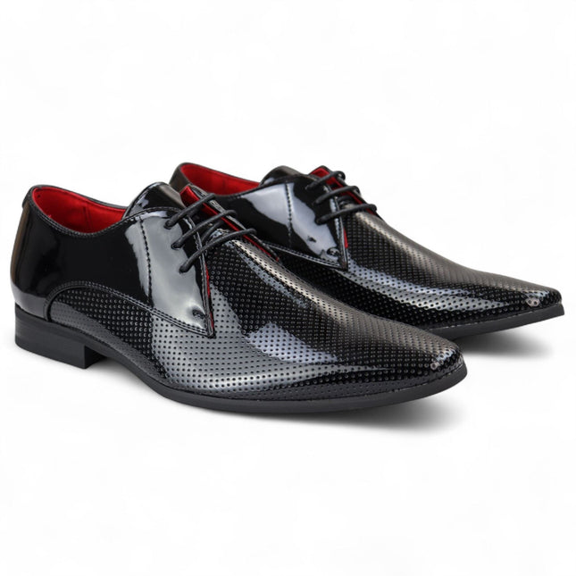 Men’s Black Pointed Toe Formal Lace Up Perforated Shoes
