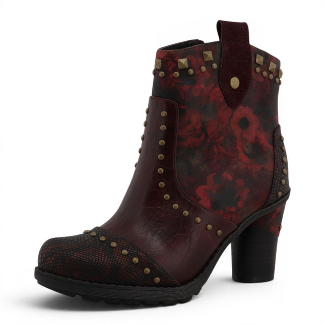 Mustang Women's Burgundy Floral Heeled Ankle Boots - M0162012