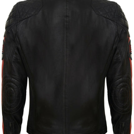 Men’s Classic Striped Racing Leather Jacket- Barcelona