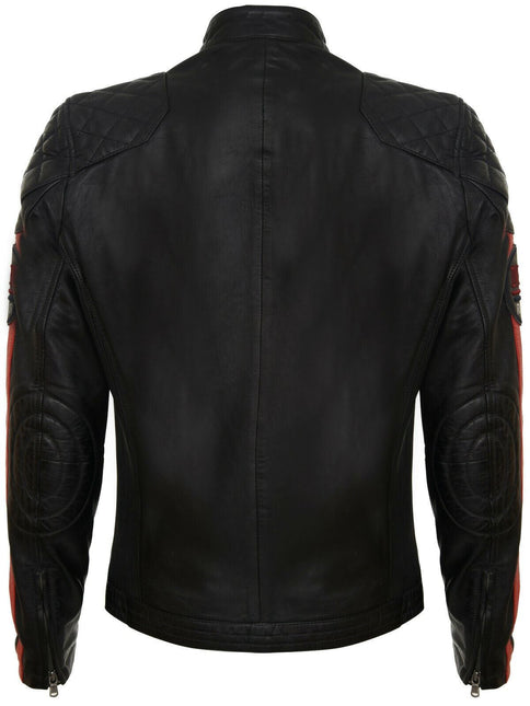 Men’s Classic Striped Racing Leather Jacket- Barcelona