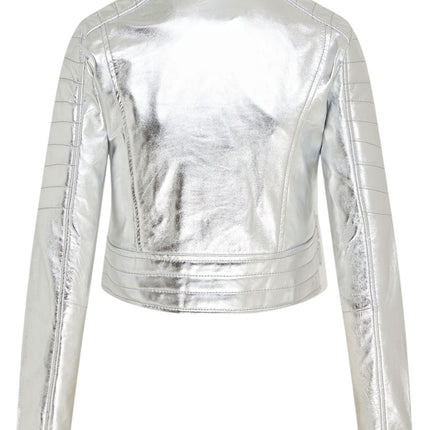 Womens Cropped Brando Leather Biker Jacket-Damascus