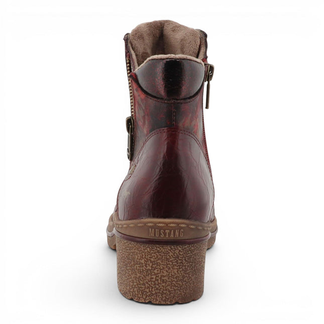 Mustang Women's Burgundy Floral Lace-Up Winter Ankle Boots - M0092001