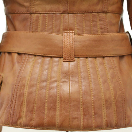 Womens Long Leather Biker Jacket-Quito
