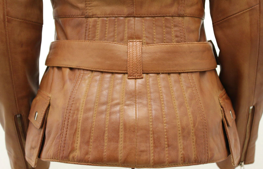 Womens Long Leather Biker Jacket-Quito