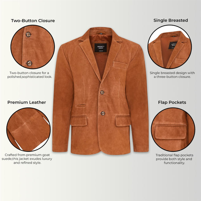 Mens Italian Rust Suede Leather Blazer Jacket - Aarau