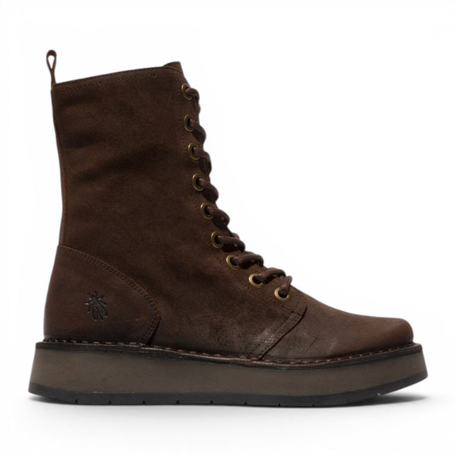 Fly London Womens Combat Brown Suede Leather Lace-up Boots - RAMI043