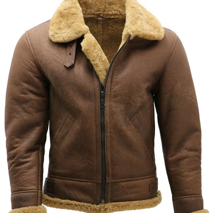 Mens B3 WW2 Sheepskin Leather Flying Aviator Jacket-Houston