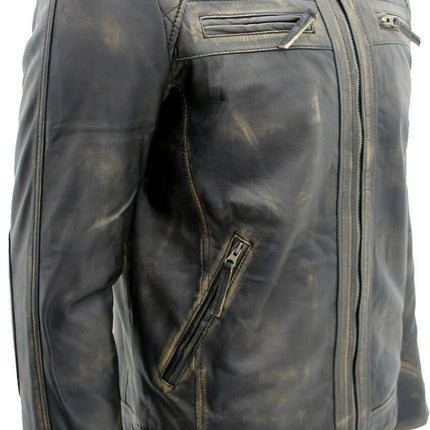 Men's Vintage Leather Quilted Biker Jacket-Monaco