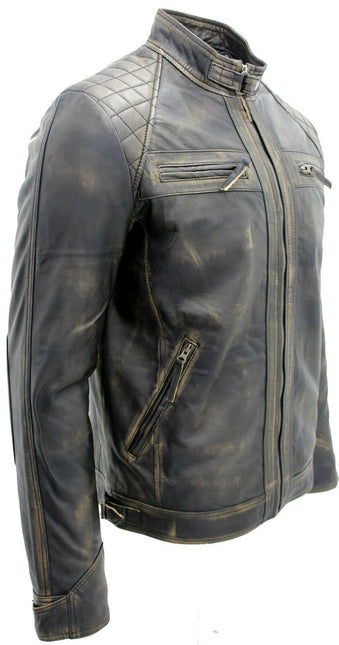 Men's Vintage Leather Quilted Biker Jacket-Monaco