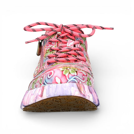 Laura Vita Women's Nikito 62 Rose Pink Floral Leather Trainers Platform Sneaker Shoes