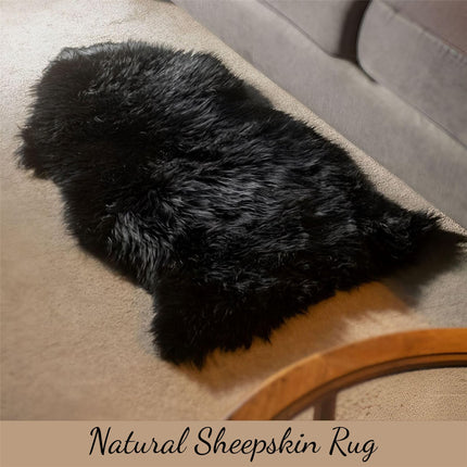 Genuine Black Sheepskin Natural Silky Soft Fluffy Real Wool Rug