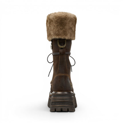 Windsorsmith Women's Brown Suede Leather Platform Combat Fur Boots - Saintly