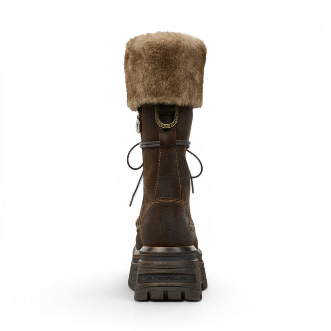 Windsorsmith Women's Brown Suede Leather Platform Combat Fur Boots - Saintly