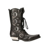 New Rock Black Leather Cowboy Buckle Boots- M-7993-S1