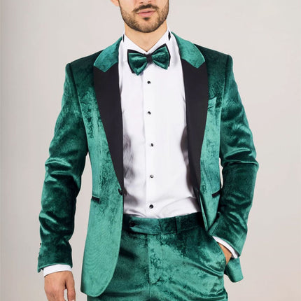 Men's Green 3 Piece Velvet Wedding Tuxedo Formal Suit