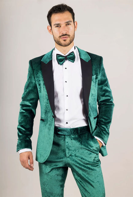 Men's Green 3 Piece Velvet Wedding Tuxedo Formal Suit